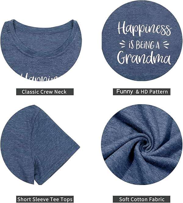 Grandma Shirts for Women Happiness is Being a Grandma Letter Printed Tshirt Grandmother Casual Short Sleeve Tee Tops - Image 5