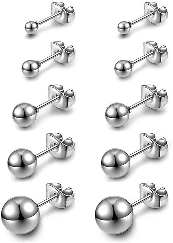 AllerPierce Hypoallergenic Ball Earrings Studs Set Stainless Steel Round Ball Studs Earrings Cartilage Earrings for Women Men 3mm-8mm（10Pcs） - Image 1