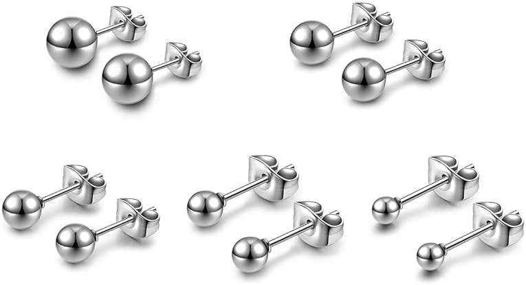 AllerPierce Hypoallergenic Ball Earrings Studs Set Stainless Steel Round Ball Studs Earrings Cartilage Earrings for Women Men 3mm-8mm（10Pcs） - Image 3