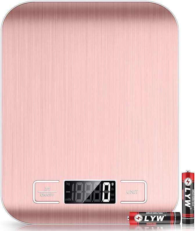 Mik-Nana Food Scale Pink, 10kg/22lb Digital Kitchen Scale Weight Grams and Oz for Baking and Cooking, 1g/0.1oz Precise Graduation, Easy Clean Stainless Steel - Image 1