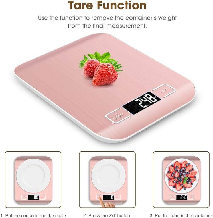Mik-Nana Food Scale Pink, 10kg/22lb Digital Kitchen Scale Weight Grams and Oz for Baking and Cooking, 1g/0.1oz Precise Graduation, Easy Clean Stainless Steel - Image 5