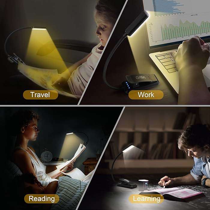 Gritin 9 LED Rechargeable Book Light for Reading in Bed - Eye Caring 3 Color Temperatures,Stepless Dimming Brightness,80 Hrs Runtime Small Lightweight Clip On Book Reading Light for Studying - Image 7