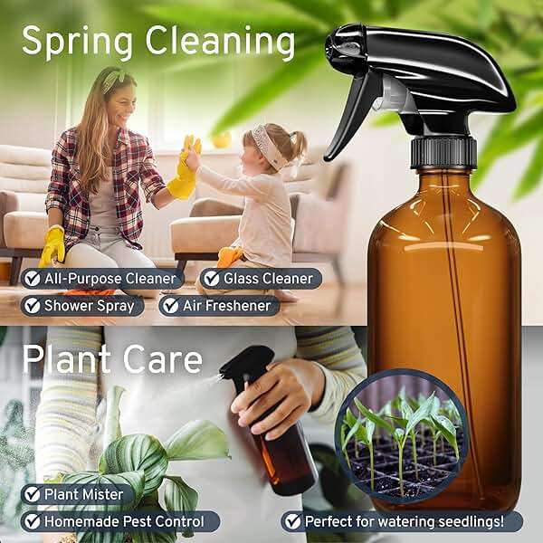 LiBa Amber Glass Spray Bottles 2 Pack, 16 oz Refillable Empty Spray Bottle for Cleaning, Essential Oils, Hair, Plants, Adjustable Nozzle for Squirt and Mist, Bleach/Vinegar/Rubbing Alcohol Safe - Image 3