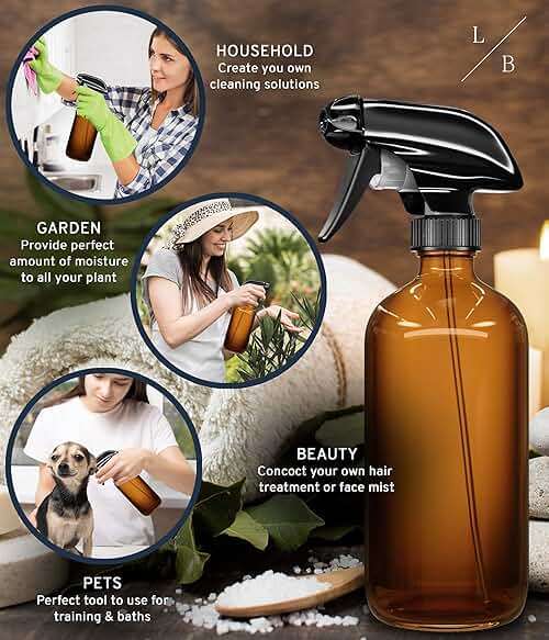 LiBa Amber Glass Spray Bottles 2 Pack, 16 oz Refillable Empty Spray Bottle for Cleaning, Essential Oils, Hair, Plants, Adjustable Nozzle for Squirt and Mist, Bleach/Vinegar/Rubbing Alcohol Safe - Image 4