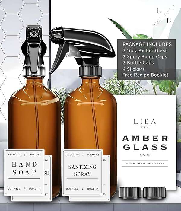 LiBa Amber Glass Spray Bottles 2 Pack, 16 oz Refillable Empty Spray Bottle for Cleaning, Essential Oils, Hair, Plants, Adjustable Nozzle for Squirt and Mist, Bleach/Vinegar/Rubbing Alcohol Safe - Image 9