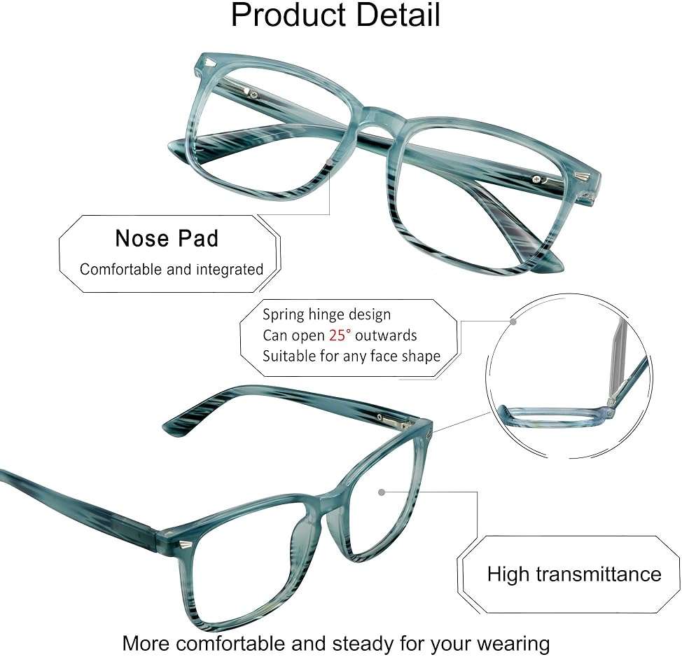 YEIN Bifocal Reading Glasses with Blue Light Blocking Lenses, Bifocal Reader for Women and Men, Vintage Square frame with Spring Hinge (+0.00/+1.75 magnification) - Image 2