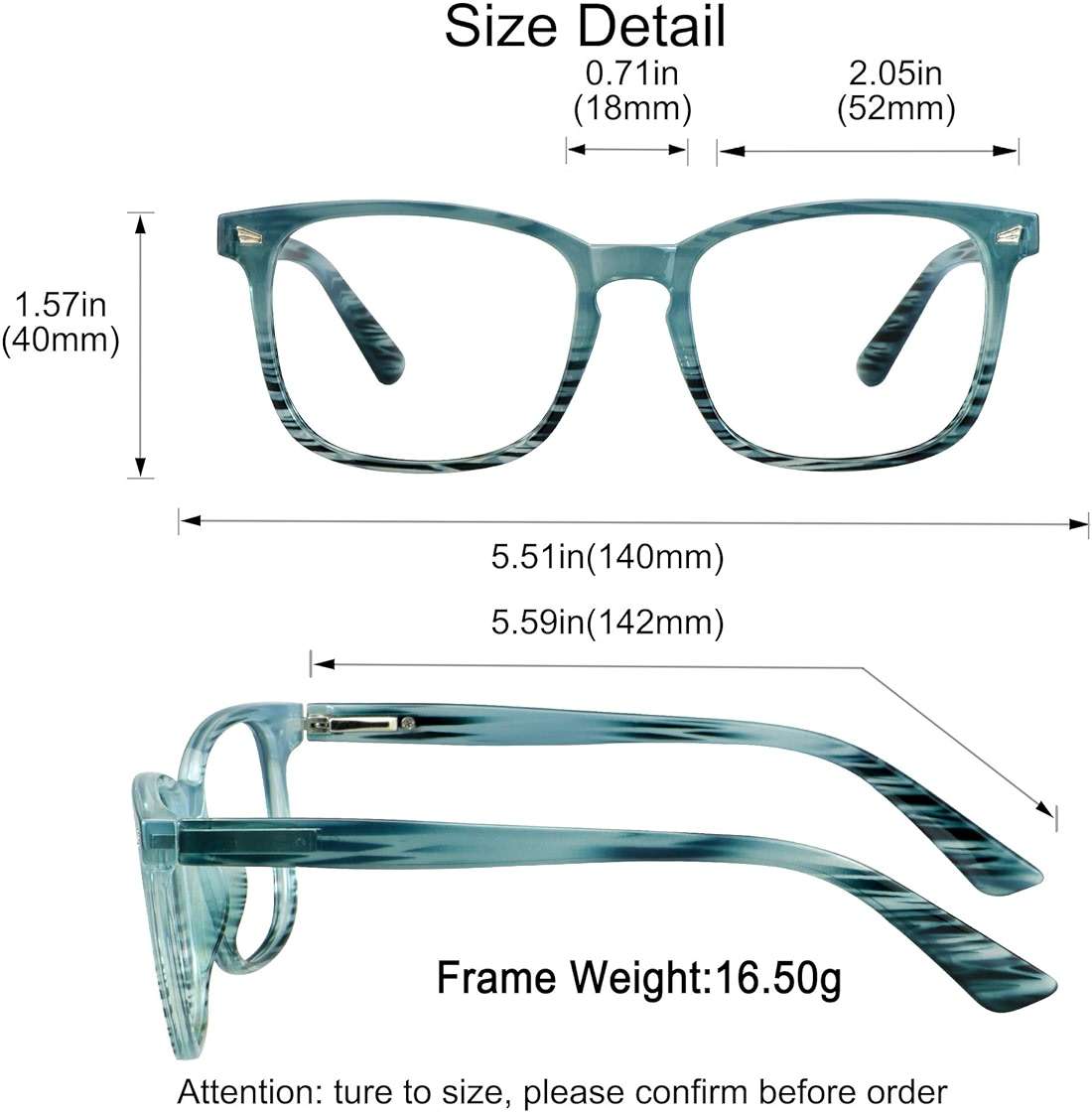 YEIN Bifocal Reading Glasses with Blue Light Blocking Lenses, Bifocal Reader for Women and Men, Vintage Square frame with Spring Hinge (+0.00/+1.75 magnification) - Image 6