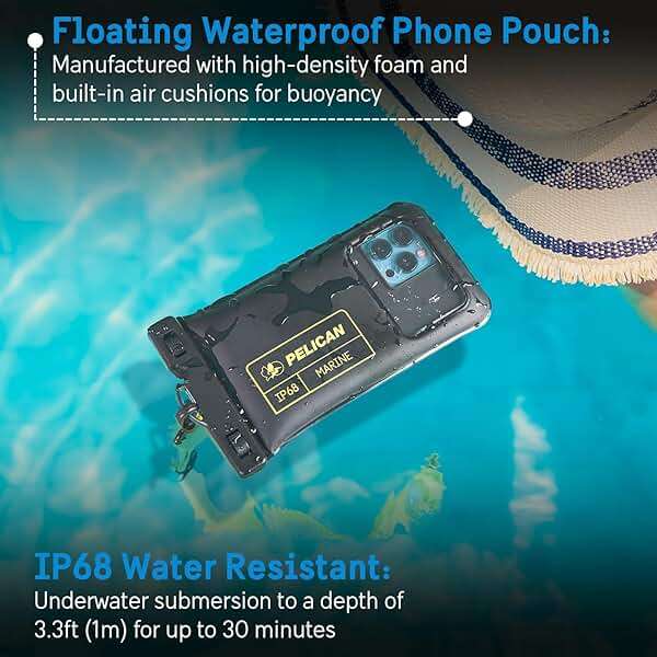 Pelican Marine - IP68 Waterproof Phone Pouch (Regular Size) Floating Waterproof Phone Case - Beach Cruise Ship Travel Essentials - Works with All Phones - Detachable Lanyard - Black/Hi-Vis Yellow - Image 2