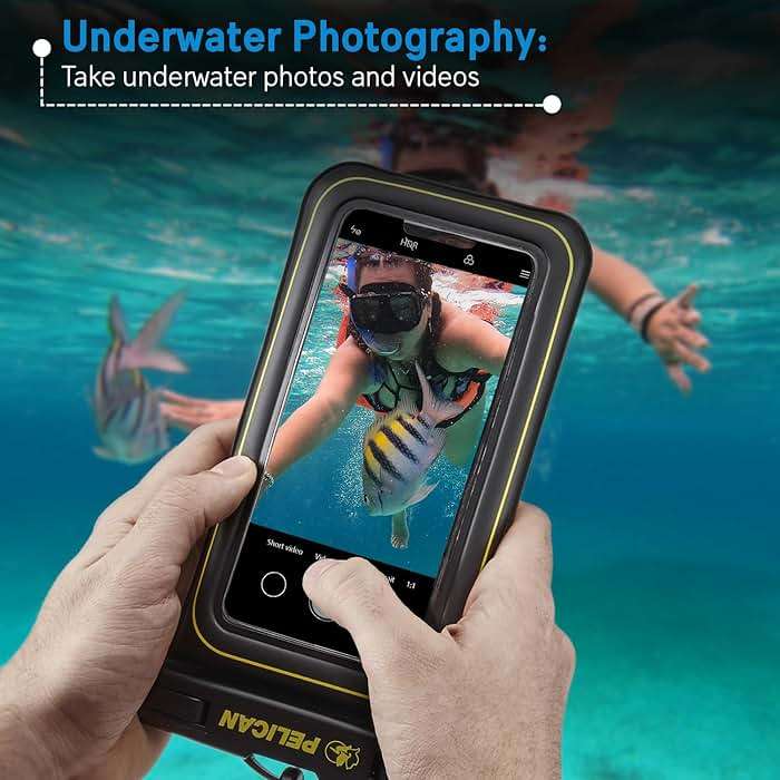 Pelican Marine - IP68 Waterproof Phone Pouch (Regular Size) Floating Waterproof Phone Case - Beach Cruise Ship Travel Essentials - Works with All Phones - Detachable Lanyard - Black/Hi-Vis Yellow - Image 4