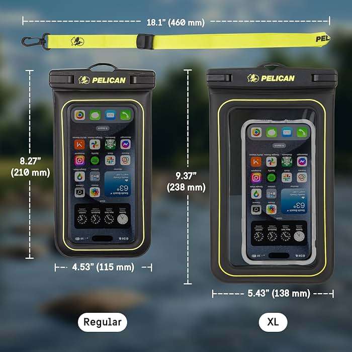 Pelican Marine - IP68 Waterproof Phone Pouch (Regular Size) Floating Waterproof Phone Case - Beach Cruise Ship Travel Essentials - Works with All Phones - Detachable Lanyard - Black/Hi-Vis Yellow - Image 6