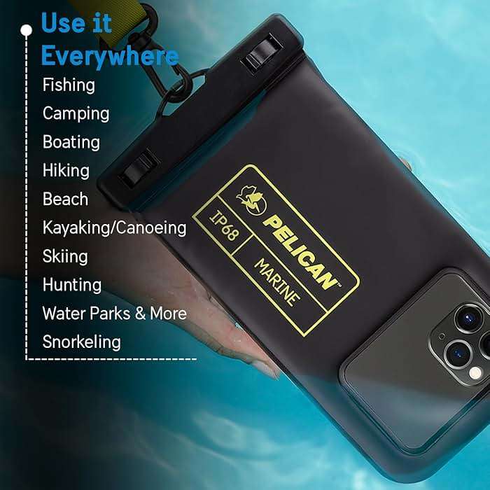Pelican Marine - IP68 Waterproof Phone Pouch (Regular Size) Floating Waterproof Phone Case - Beach Cruise Ship Travel Essentials - Works with All Phones - Detachable Lanyard - Black/Hi-Vis Yellow - Image 7