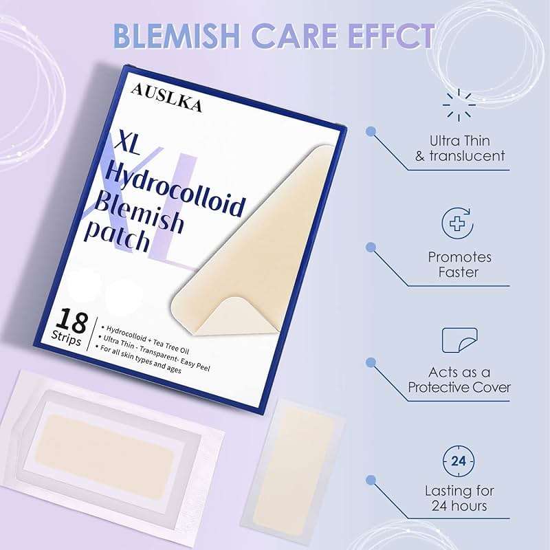 AUSLKA Large Blemish Patches, XL Pimple Patch -18 Strips - Hydrocolloid Patch for Covering Zits - Spot Stickers - Vegan and Cruelty for Face and Skin - Image 4