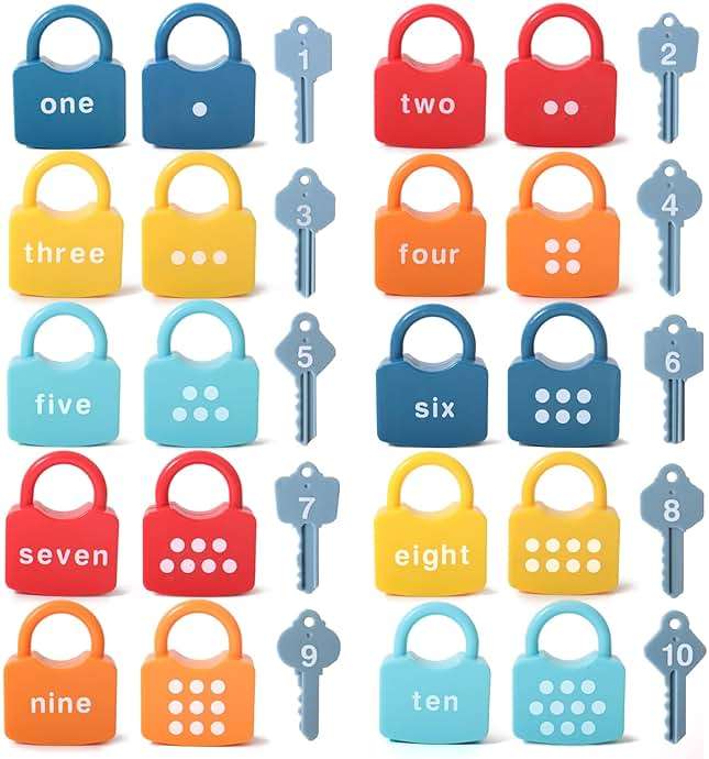Dinhon Kids Learning Locks with Keys Numbers Matching & Counting Montessori Educational Toys for Ages 3 4 5 Boys and Girls Preschool Games Gifts - Image 3