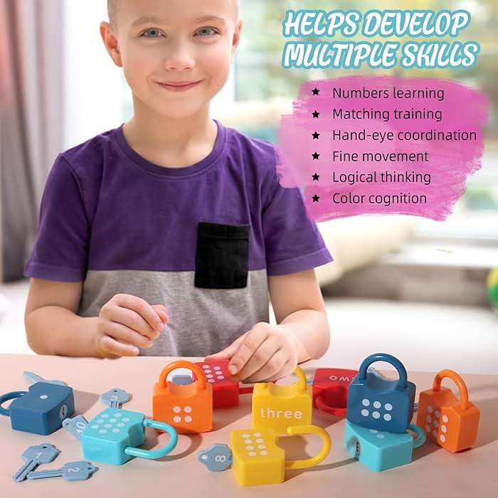 Dinhon Kids Learning Locks with Keys Numbers Matching & Counting Montessori Educational Toys for Ages 3 4 5 Boys and Girls Preschool Games Gifts - Image 6