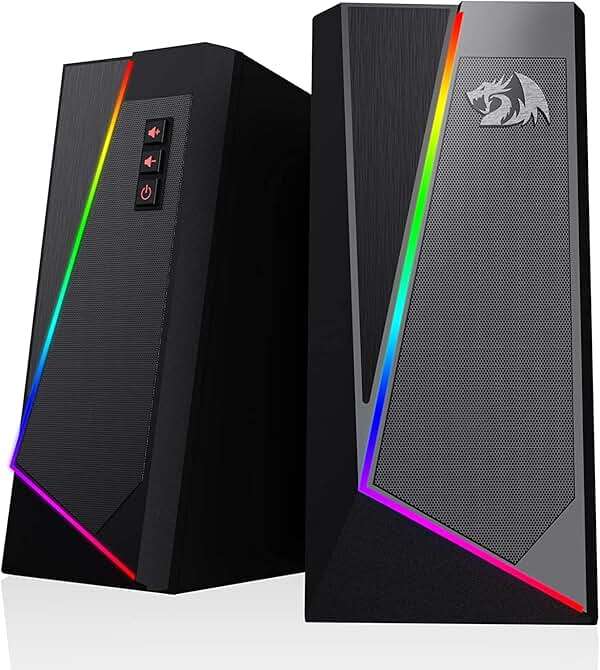 Redragon GS520 RGB Desktop Speakers, 2.0 Channel PC Computer Stereo Speaker with 6 Colorful LED Modes, Enhanced Sound and Easy-Access Volume Control, USB Powered w/ 3.5mm Cable - Image 1