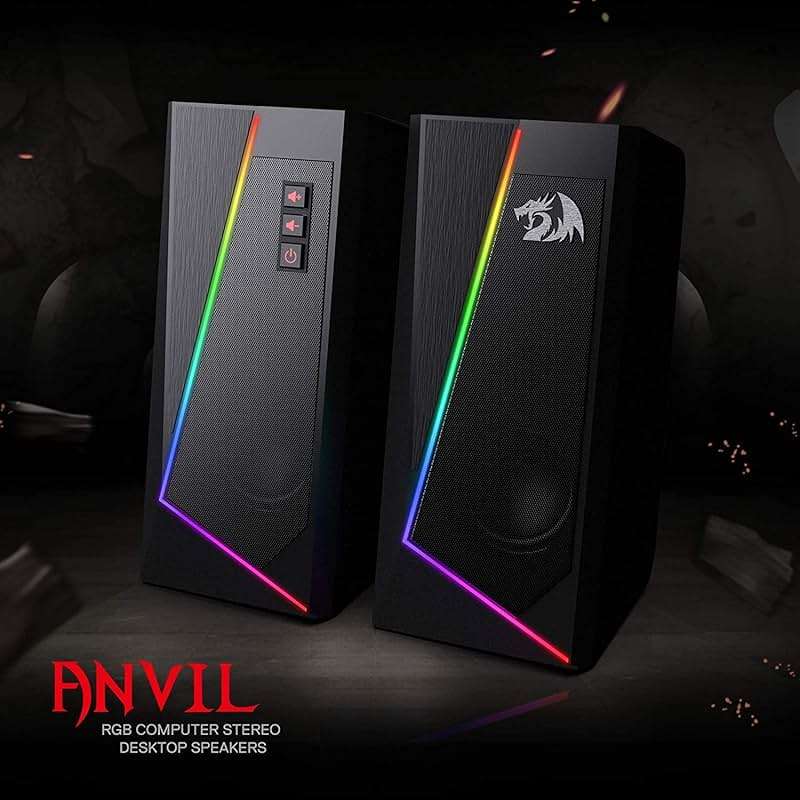 Redragon GS520 RGB Desktop Speakers, 2.0 Channel PC Computer Stereo Speaker with 6 Colorful LED Modes, Enhanced Sound and Easy-Access Volume Control, USB Powered w/ 3.5mm Cable - Image 2