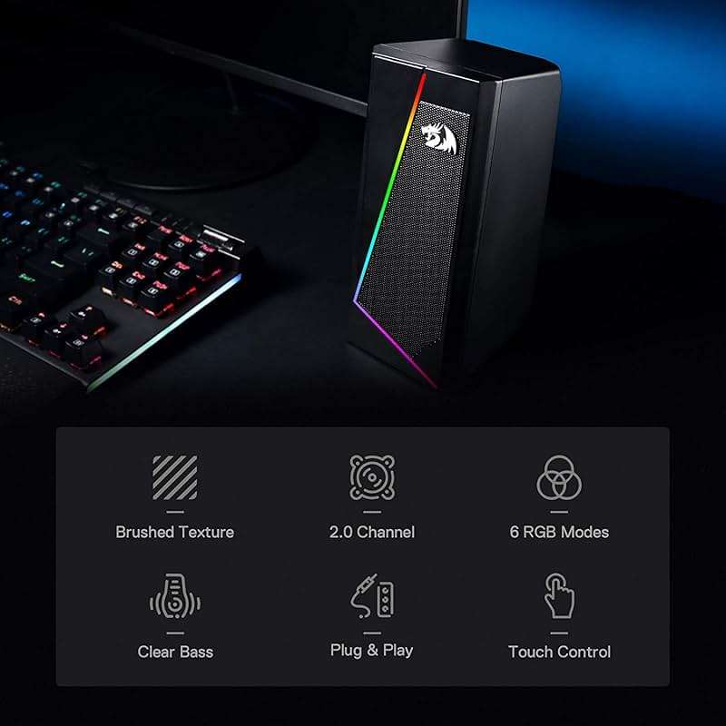 Redragon GS520 RGB Desktop Speakers, 2.0 Channel PC Computer Stereo Speaker with 6 Colorful LED Modes, Enhanced Sound and Easy-Access Volume Control, USB Powered w/ 3.5mm Cable - Image 3
