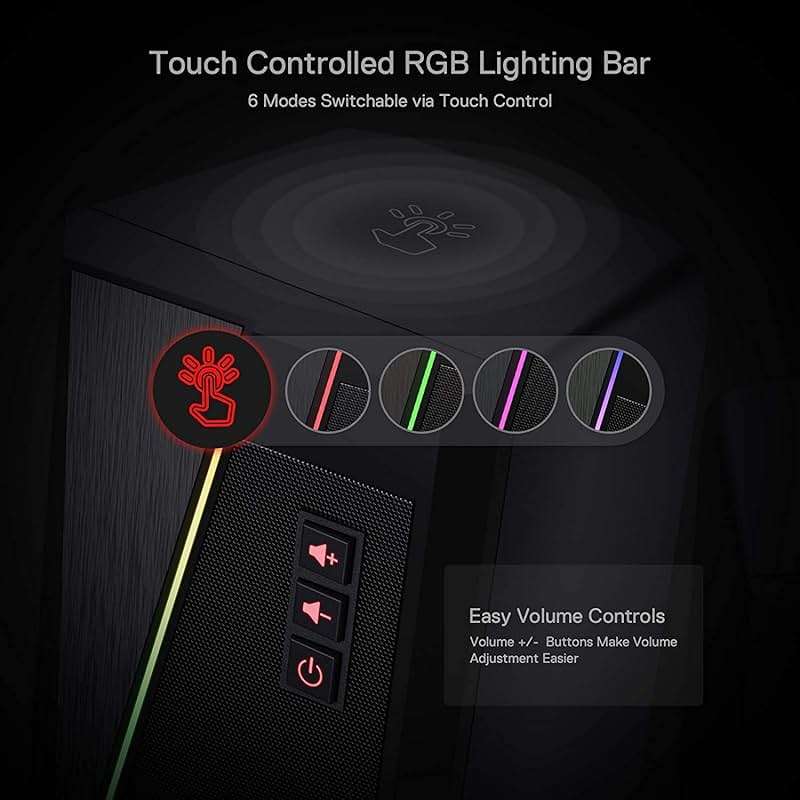 Redragon GS520 RGB Desktop Speakers, 2.0 Channel PC Computer Stereo Speaker with 6 Colorful LED Modes, Enhanced Sound and Easy-Access Volume Control, USB Powered w/ 3.5mm Cable - Image 5