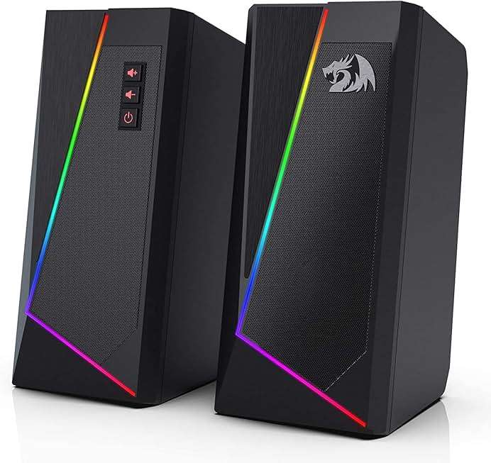 Redragon GS520 RGB Desktop Speakers, 2.0 Channel PC Computer Stereo Speaker with 6 Colorful LED Modes, Enhanced Sound and Easy-Access Volume Control, USB Powered w/ 3.5mm Cable - Image 9