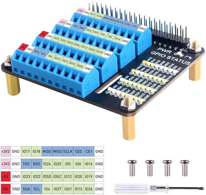 GeeekPi GPIO Screw Terminal Block Breakout Board HAT for Raspberry Pi, GPIO Expansion Board Breakout Module with GPIO Status LED for Raspberry Pi 4B/3B+/3B/2B/B+/Pi Zero W/Pi Zero 2 W - Image 2