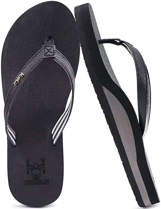 KuaiLu Womens Arch Support Flip Flops Comfortable Yoga Mat Slip on Summer Beach Walking Thong Cushion Sandals - Image 1