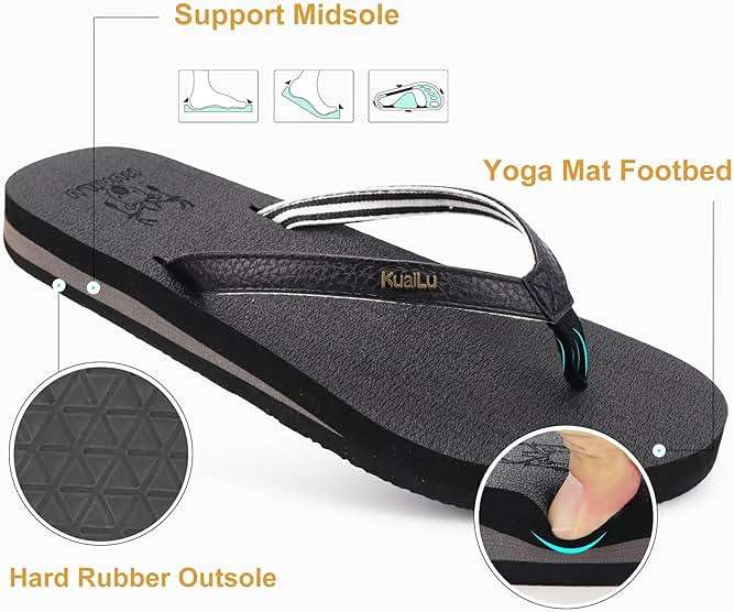 KuaiLu Womens Arch Support Flip Flops Comfortable Yoga Mat Slip on Summer Beach Walking Thong Cushion Sandals - Image 6