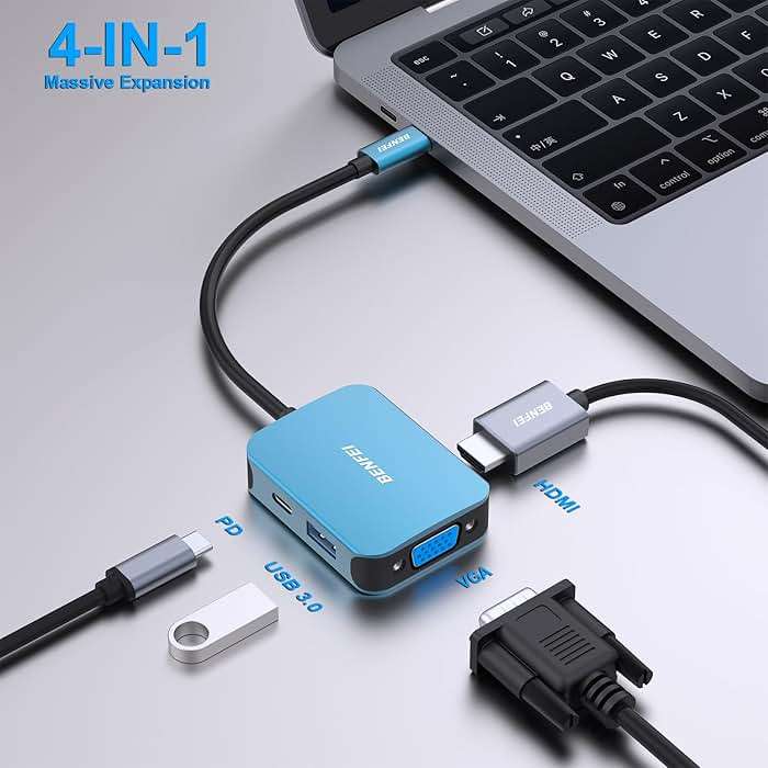 BENFEI USB C HUB 4-in-1, USB Type-C to HDMI VGA Adapter, USB C to USB Adapter, USB Type-C Power Delivery, Compatible with iPhone 15 Pro/Max, MacBook Pro/Air 2023, iPad Pro, iMac, S23, XPS 17 - Image 2