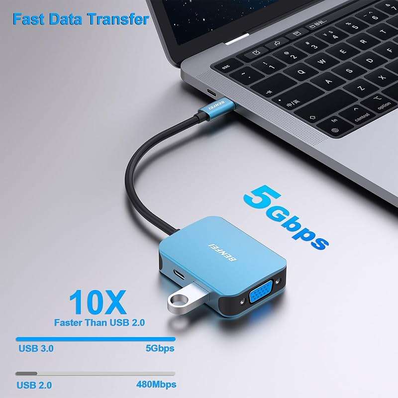 BENFEI USB C HUB 4-in-1, USB Type-C to HDMI VGA Adapter, USB C to USB Adapter, USB Type-C Power Delivery, Compatible with iPhone 15 Pro/Max, MacBook Pro/Air 2023, iPad Pro, iMac, S23, XPS 17 - Image 4