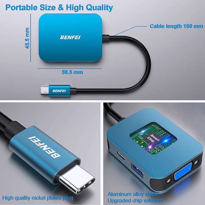 BENFEI USB C HUB 4-in-1, USB Type-C to HDMI VGA Adapter, USB C to USB Adapter, USB Type-C Power Delivery, Compatible with iPhone 15 Pro/Max, MacBook Pro/Air 2023, iPad Pro, iMac, S23, XPS 17 - Image 6