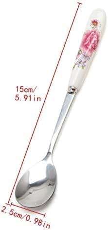 6 Pack Stainless Steel Coffee Spoon Ceramic Handle Teaspoon Sugar Ice Cream Desert Spoon Stirring Soup Tableware - Image 2