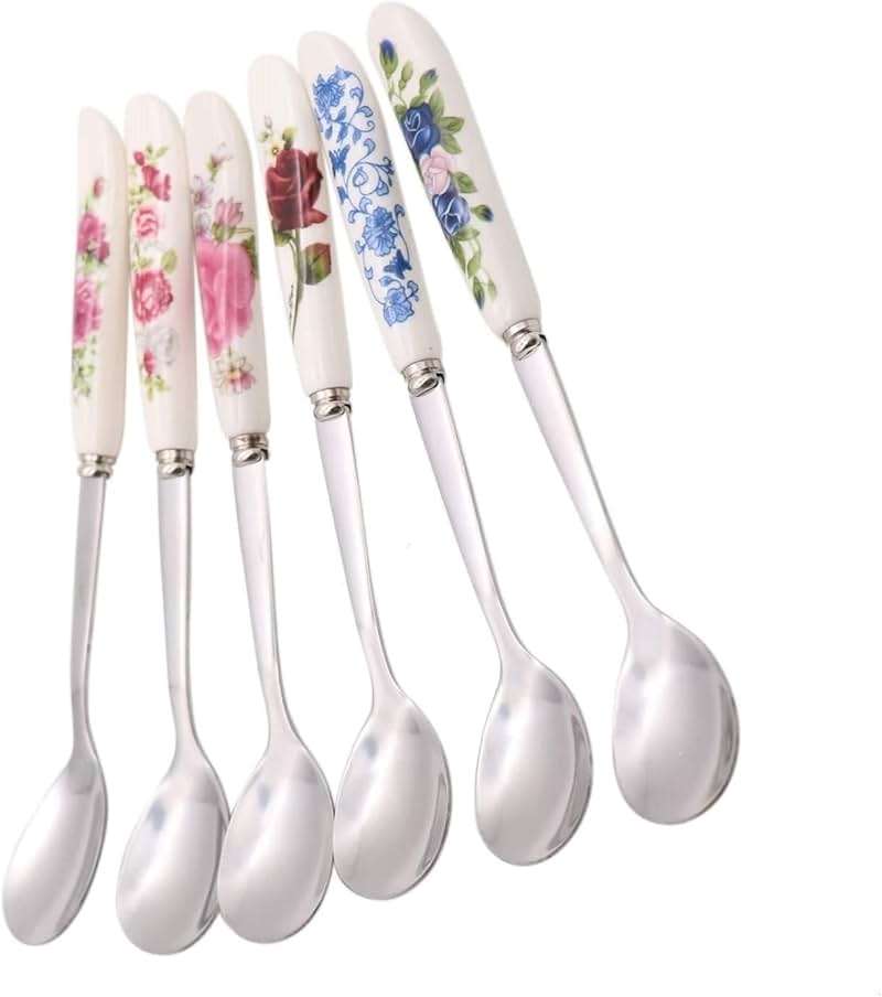 6 Pack Stainless Steel Coffee Spoon Ceramic Handle Teaspoon Sugar Ice Cream Desert Spoon Stirring Soup Tableware - Image 5
