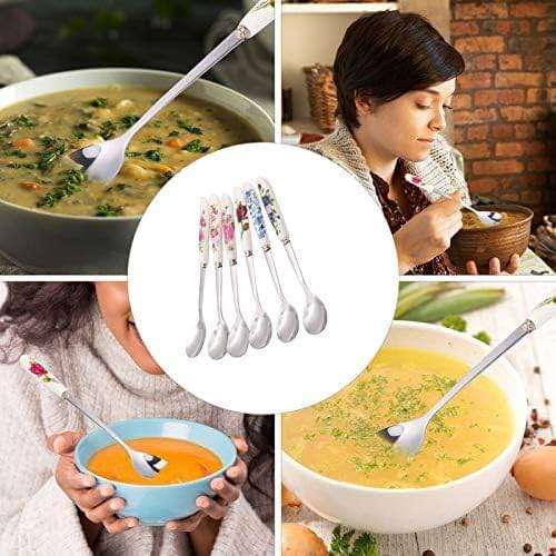 6 Pack Stainless Steel Coffee Spoon Ceramic Handle Teaspoon Sugar Ice Cream Desert Spoon Stirring Soup Tableware - Image 6