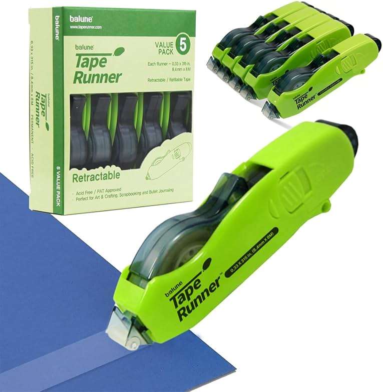 TAPE RUNNER - Double Sided Adhesive with Dispenser Roller Included - Acid Free, Sticky, Transparent - Ideal for Scrapbooking, Crafts & More - Retractable (315 inches per Cartridge), 5 Cartridges - Image 1
