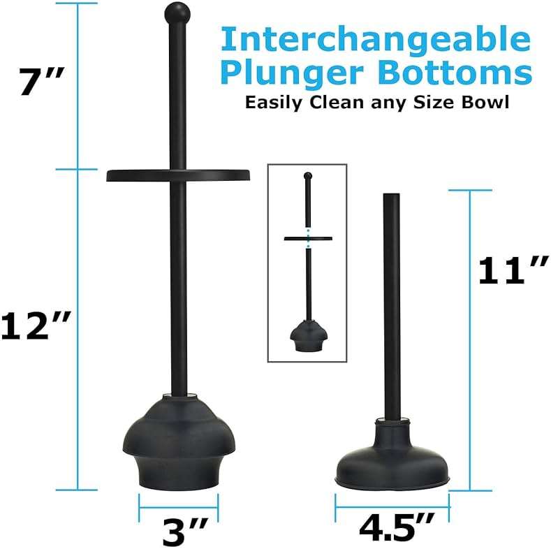 Blue Donuts Toilet Brush and Plunger Set with Holder, Modern Black Bathroom Accessories Toilet Plunger and Toilet Bowl Brush Combo - Image 4