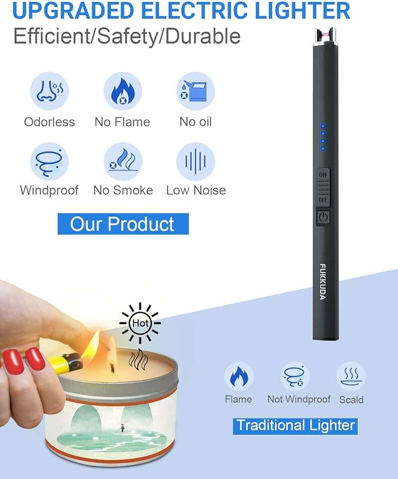 FUKKUDA Electric Arc Candle Lighter with Safety Switch - USB Rechargeable, Windproof & Flameless for Romantic Evenings, Valentine's Day Gift & Stocking Stuffer (Obsidian Black) - Image 2