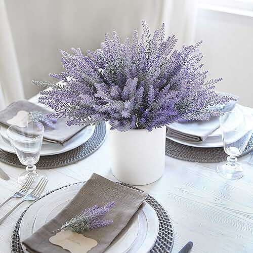 Besteek 10 Bundles Fake Flowers Artificial Lavender Faux Plastic Plants Purple Flowers for Home Wedding Kitchen Garden Patio Porch Window Box Office Table Centerpieces Indoor Outdoor Decor, Purple - Image 2