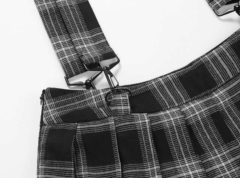 chouyatou Women's Cool Sweet A-Line Decorative Strap Plaid Pleated Mini Skirt - Image 4