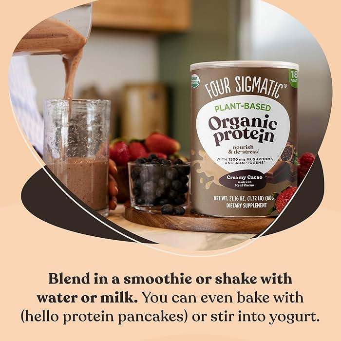 Four Sigmatic Organic Plant-Based Protein Powder | Clean Vegan Protein Elevated with Lion’s Mane, Chaga, Cordyceps and More for Brain Function and Immune Support | Creamy Cacao, 21.16 oz - Image 8