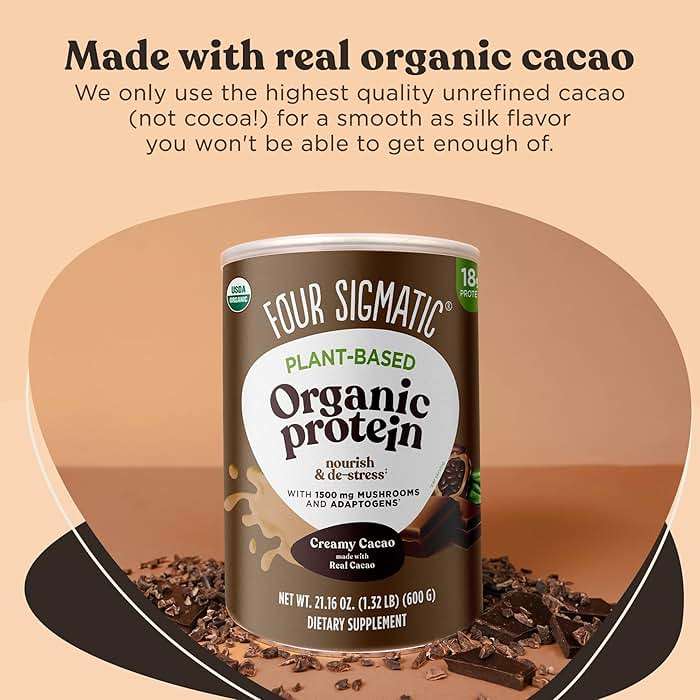 Four Sigmatic Organic Plant-Based Protein Powder | Clean Vegan Protein Elevated with Lion’s Mane, Chaga, Cordyceps and More for Brain Function and Immune Support | Creamy Cacao, 21.16 oz - Image 9