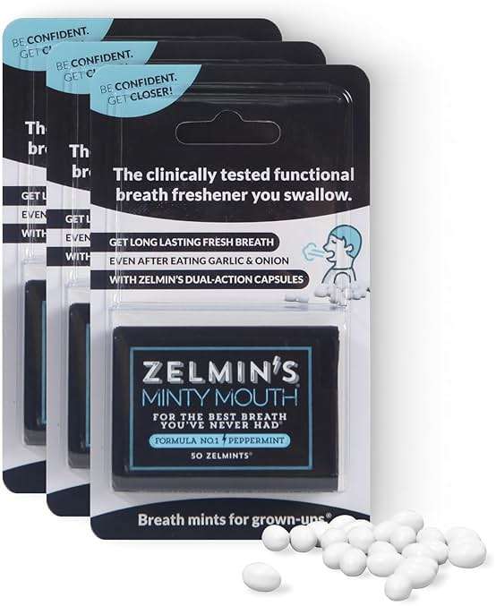 Zelmin's Minty Mouth Breath Mints - (3 Pack) Long Lasting Bad Breath Treatment for Adults, Instant Freshness Helps with Dry Mouth, Natural Breath Freshener for Travel, Alcohol-Free, Keto, Gluten-Free - Image 1