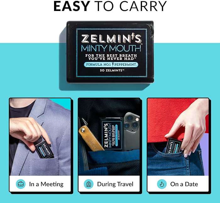 Zelmin's Minty Mouth Breath Mints - (3 Pack) Long Lasting Bad Breath Treatment for Adults, Instant Freshness Helps with Dry Mouth, Natural Breath Freshener for Travel, Alcohol-Free, Keto, Gluten-Free - Image 6