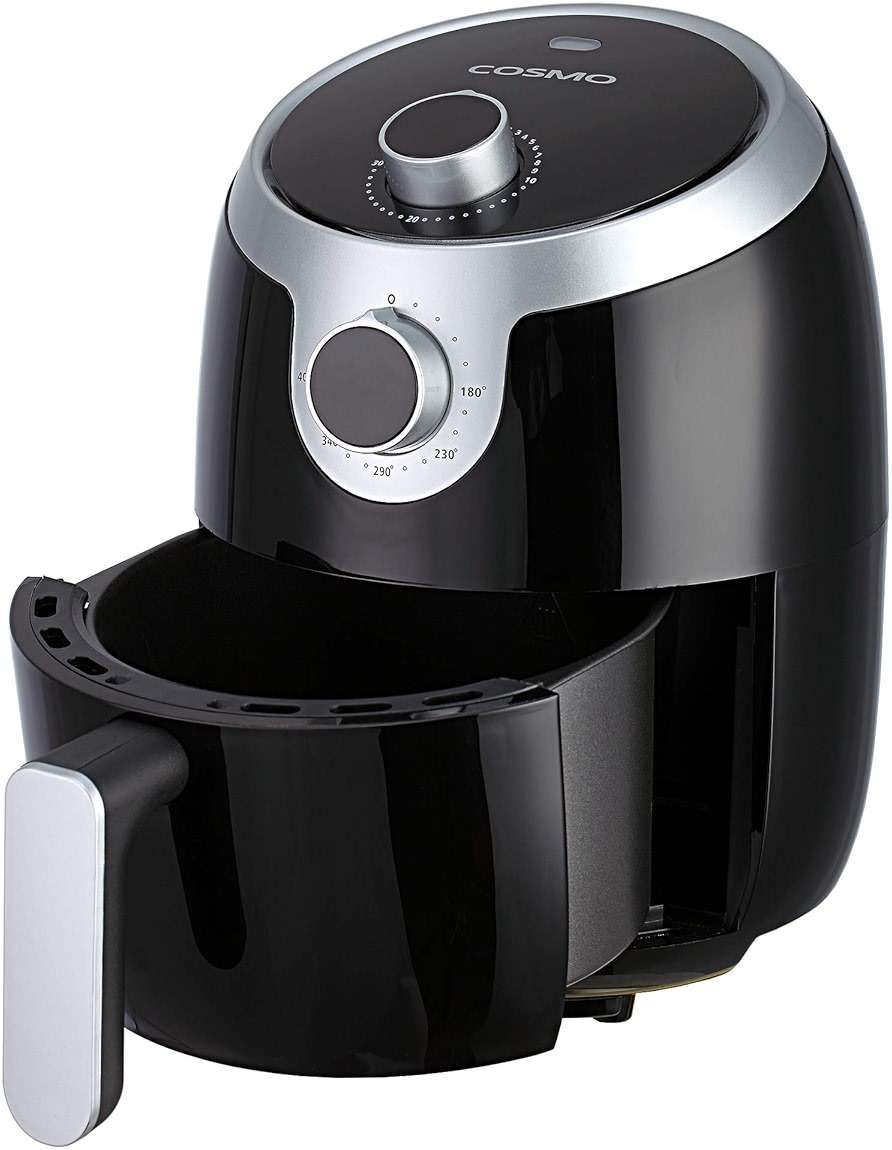 COSMO COS-23AFAKB 2.3 Quart Electric Small Air Fryer with Temperature Control, Timer, Auto Shut-Off, Non-Stick Frying Tray, 1000W Compact Mini Air Fryer (2.3 Quarts, Stainless Steel/Black) - Image 1