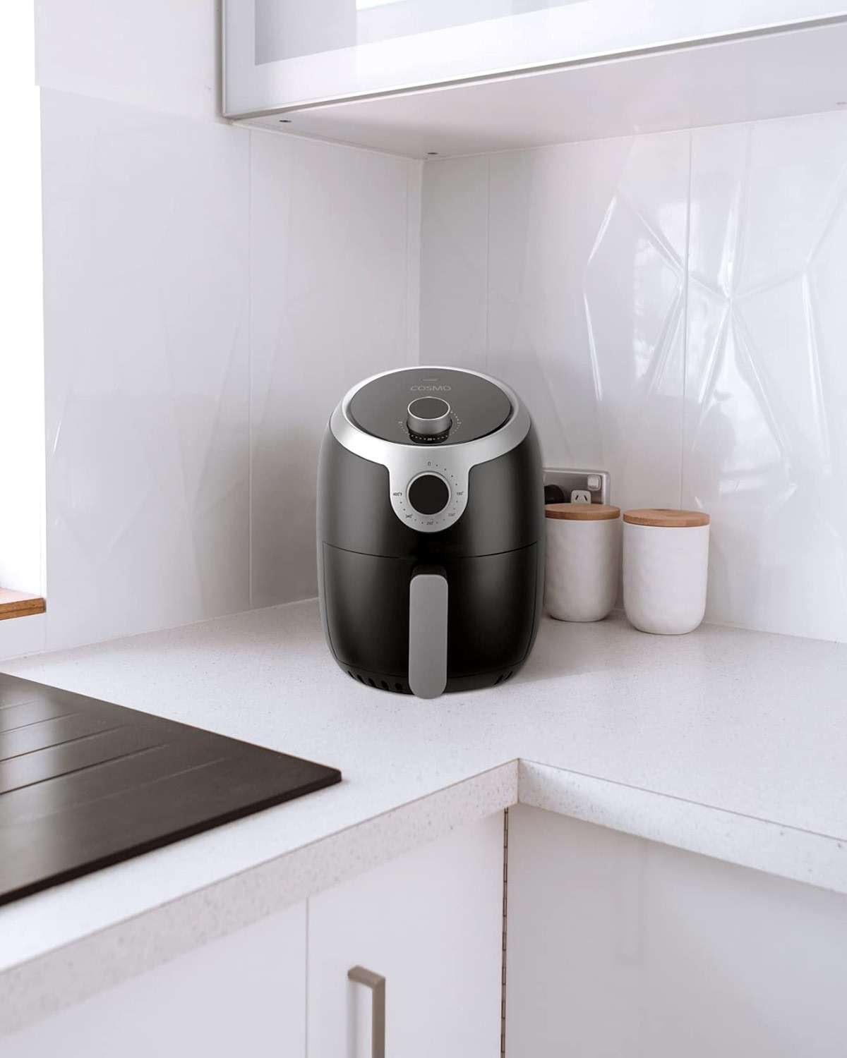 COSMO COS-23AFAKB 2.3 Quart Electric Small Air Fryer with Temperature Control, Timer, Auto Shut-Off, Non-Stick Frying Tray, 1000W Compact Mini Air Fryer (2.3 Quarts, Stainless Steel/Black) - Image 2