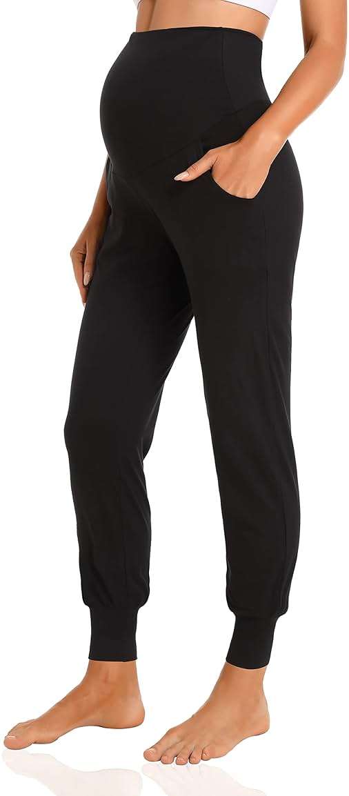 V VOCNI Women's Maternity Pants Maternity Activewear Jogger Track Cuff Sweatpants Over The Belly Stretchy Pregnancy Pants - Image 1
