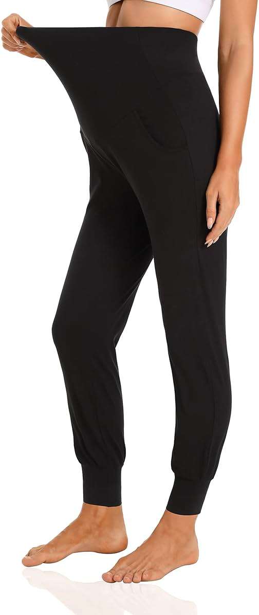 V VOCNI Women's Maternity Pants Maternity Activewear Jogger Track Cuff Sweatpants Over The Belly Stretchy Pregnancy Pants - Image 2