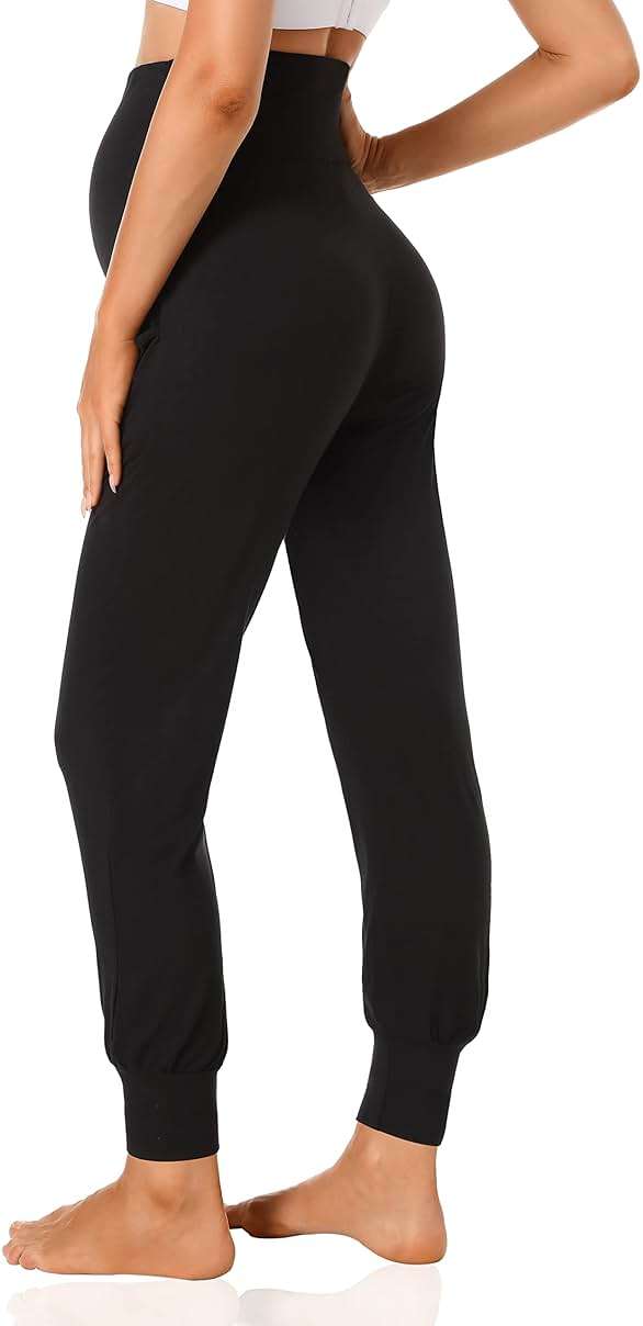 V VOCNI Women's Maternity Pants Maternity Activewear Jogger Track Cuff Sweatpants Over The Belly Stretchy Pregnancy Pants - Image 3