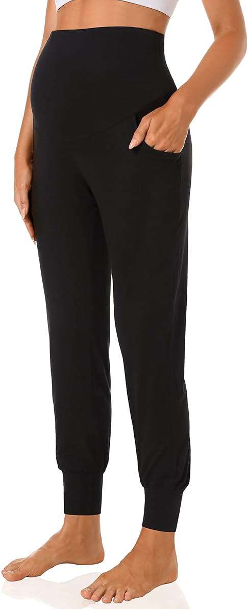 V VOCNI Women's Maternity Pants Maternity Activewear Jogger Track Cuff Sweatpants Over The Belly Stretchy Pregnancy Pants - Image 4