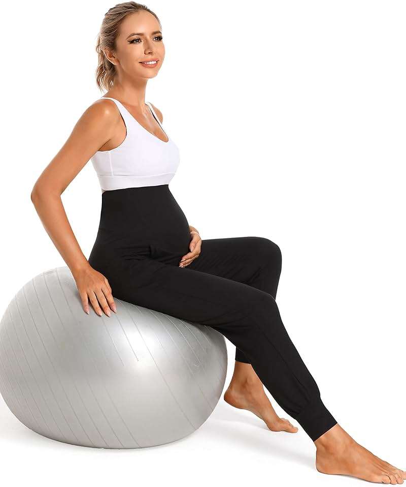 V VOCNI Women's Maternity Pants Maternity Activewear Jogger Track Cuff Sweatpants Over The Belly Stretchy Pregnancy Pants - Image 8