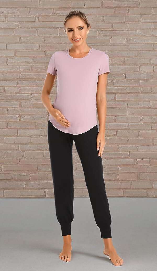 V VOCNI Women's Maternity Pants Maternity Activewear Jogger Track Cuff Sweatpants Over The Belly Stretchy Pregnancy Pants - Image 10