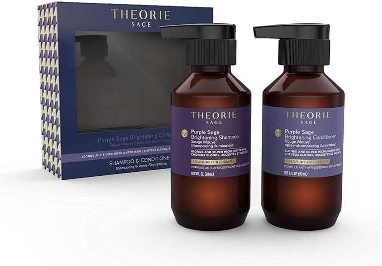 THEORIE Purple Sage Travel Set - Brightening Shampoo & Conditioner minis - Color Repair Formula - Eliminate Brassiness & Yellowing - Suited for Blonde & Highlighted Hair, Bottles 90mL each - Image 2